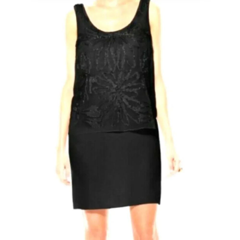 Laundry Black Beaded Chiffon Scoop Neck Pullover Shift Dress Size 8